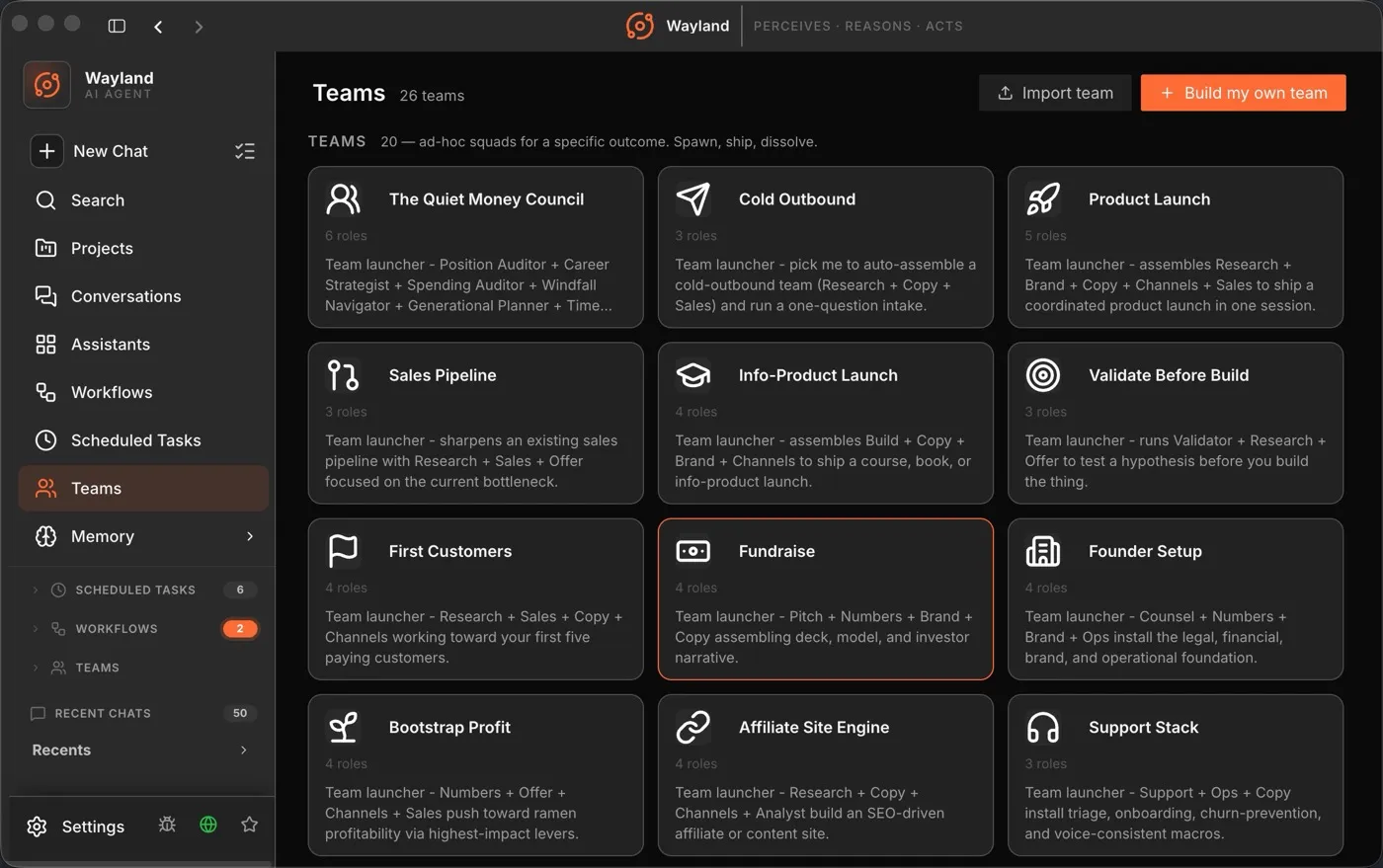 Wayland teams - self-assembling specialists on a shared blackboard
